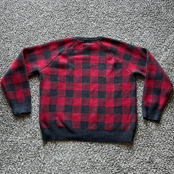 LLBean Sweater Mens Large Red Black Plaid Gorpcore Cotton Winter Normcore Shirt - Picture 4 of 6